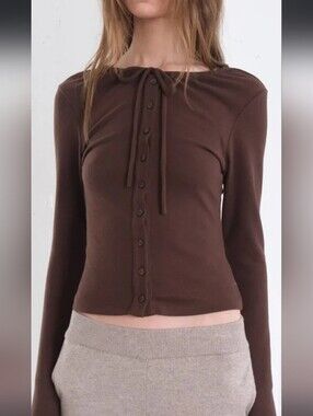 Geel Jane Brown Tie-Neck Cardigan